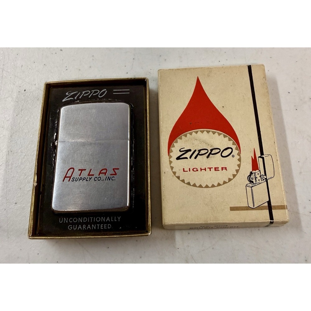 Zippo Vintage 1961 Pat. 2517191 Brushed Chrome Lighter With Box Atlas Supply